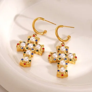 Melissa - Baroque Pearl Cross Earrings