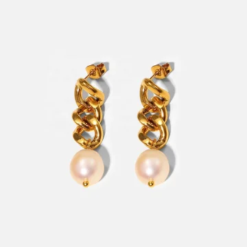 Chain and Pearl Drop Post Earrings