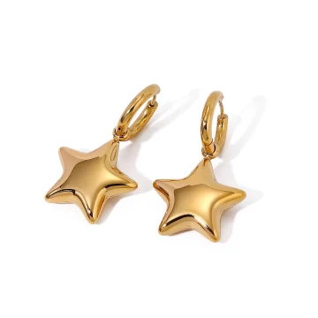 Gold 3D Huggie Hoop Star Earrings