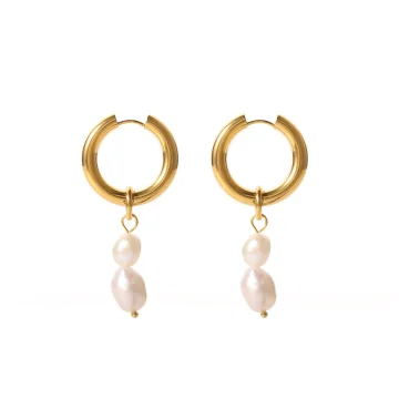 Luxe Huggie Hoop Earrings with 2 Pearls