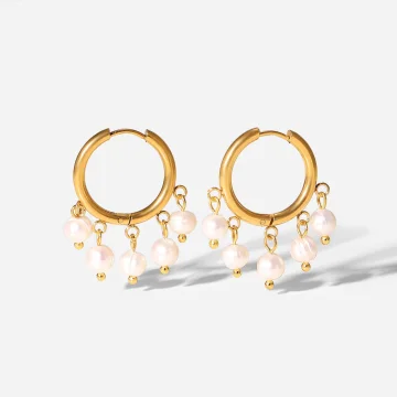 Pearls Fringe Huggies Hoop Earrings
