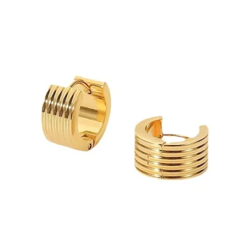 Ribbed Textrue Gold Huggie Earrings For Women