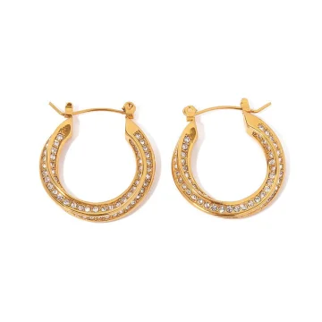 Gold Hoop Earrings with Rhinestones or White Pearls