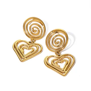 Handmade Circle Heart Pendant Earrings Bold Jewelry