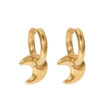 Huggies Earrings with Crescent-Shaped Pendant