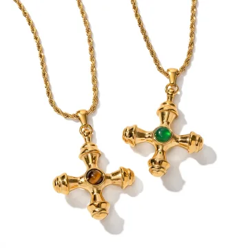 18K Gold Plated Cross Rosary Pendant Necklace