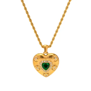 Dainty 18K Gold Plated Emerald Heart Necklace