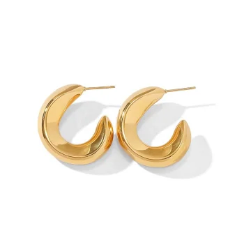 18K Gold Dainty C-Shape Hoop Earrings