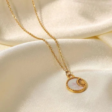 Ivory Shell Crescent Gold Pendant Necklace