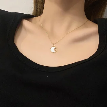 Ivory Shell Crescent Gold Pendant Necklace