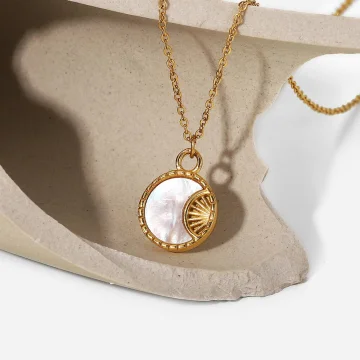 Ivory Shell Crescent Gold Pendant Necklace