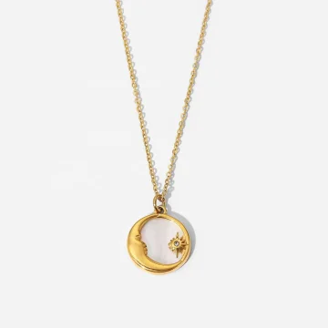 Minimalist Gold Tarot Pendant Necklace Moon and Star
