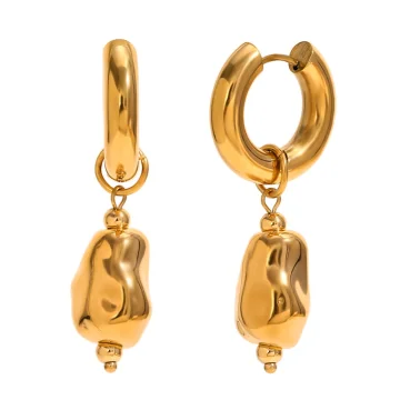 Celeste - Hammered Drop Hoop Earrings