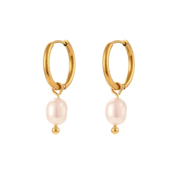 Emily - Gold Hoop Earrings with Freshwater Pearl
