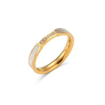 Allison - Minimalist Ring with Shell & CZ Accents