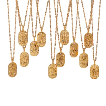 Gold Zodiac Sign Pendant Necklaces for Women 12 Astrological Jewelry
