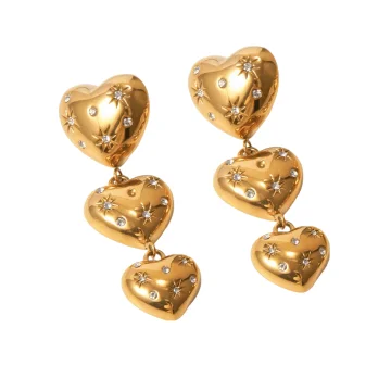 Gold Drop Hearts Long Earrings Women Statement Jewelry